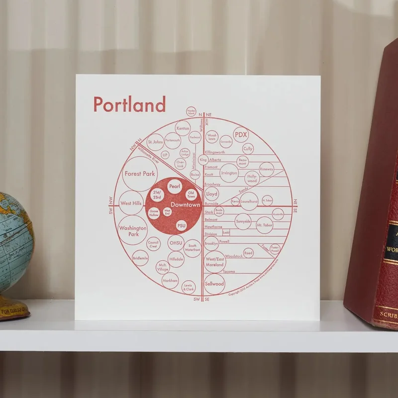 Archie's Press: Portland Circle Map Print Black + White