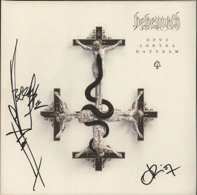 Behemoth Opvs Contra Natvram - White/Black/Gold Splatter Vinyl - Autographed German Vinyl LP