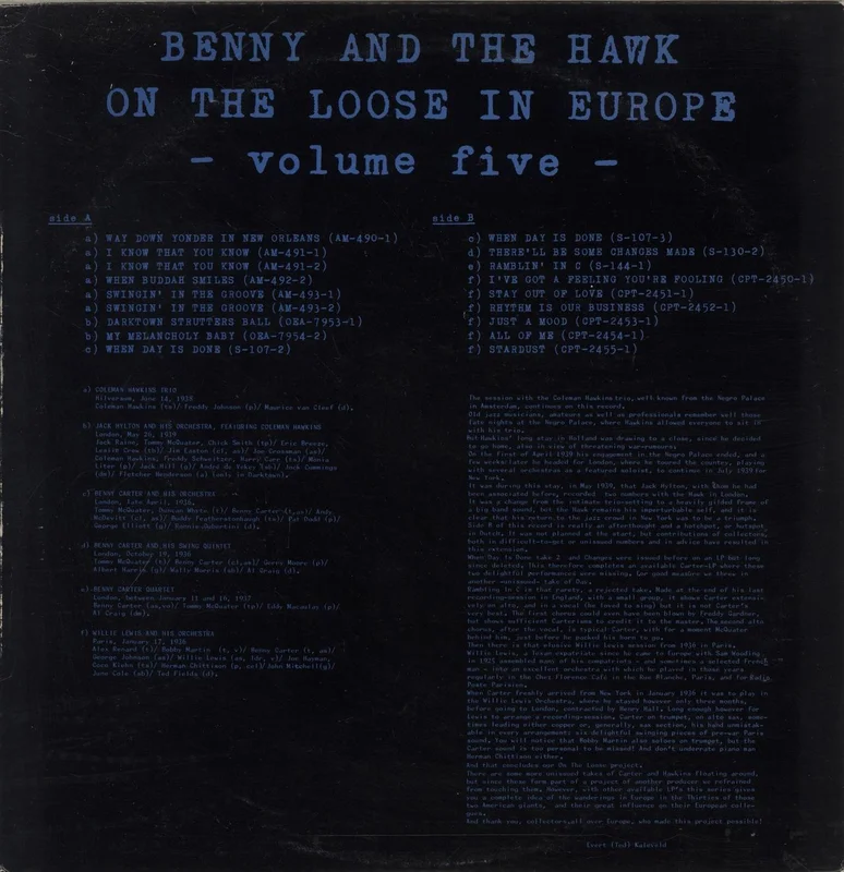 Benny Carter Benny And The Hawk On The Loose In Europe Vol. 5 Italian Vinyl LP