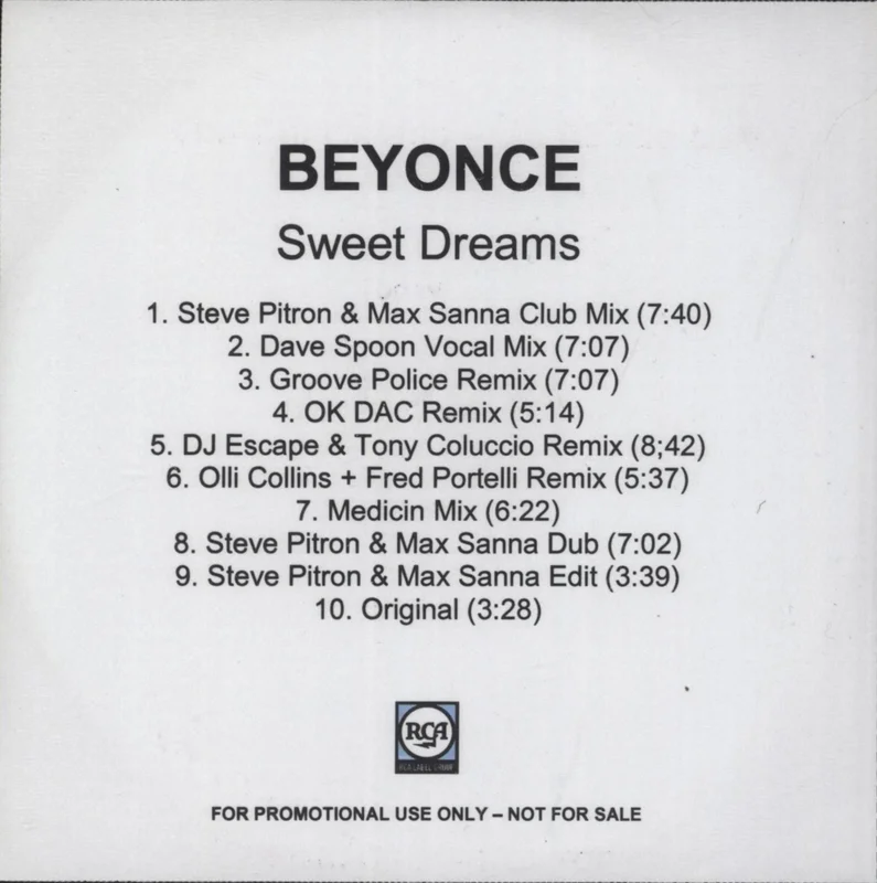 Beyonc Sweet Dreams: Remixes UK Promo CD-R acetate