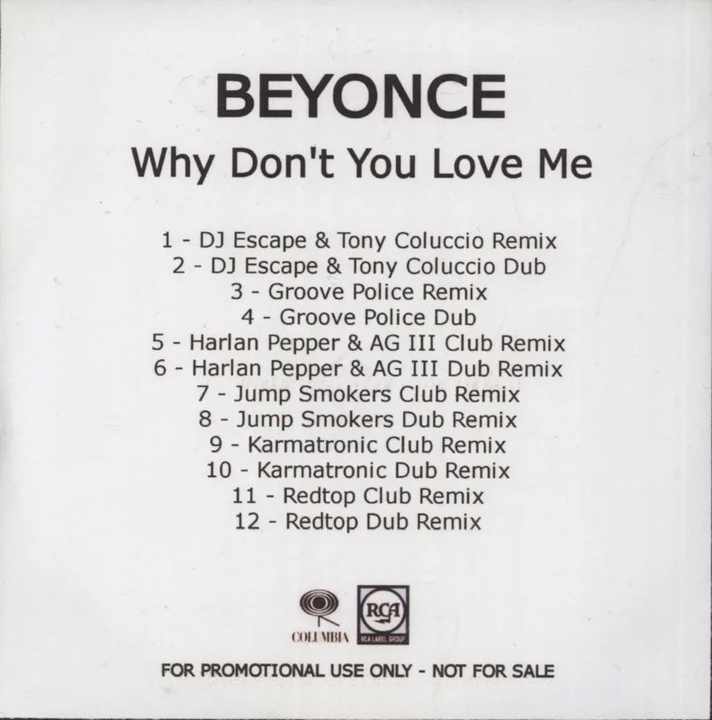 Beyonc Why Don't You Love Me: Remixes UK Promo CD-R acetate