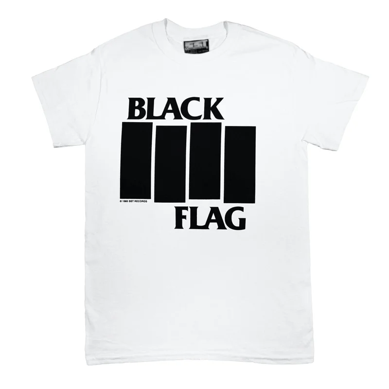 Black Flag Bars & Logo T-Shirt White Shirt Black Ink