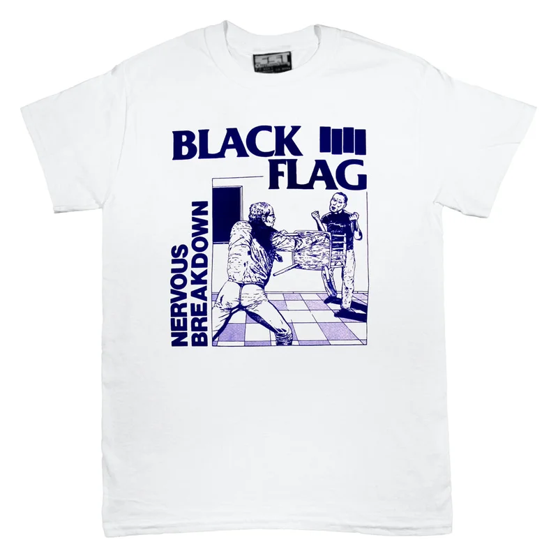 Black Flag - Nervous Breakdown T-Shirt White Shirt/Blue Ink