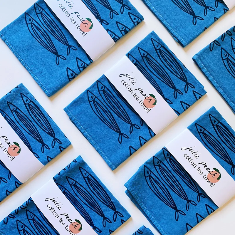 Blue Sardines Tea Towel