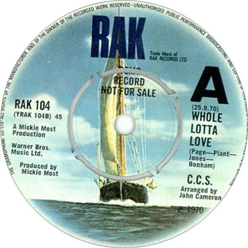 C.C.S. Whole Lotta Love - A Label UK Promo 7" vinyl