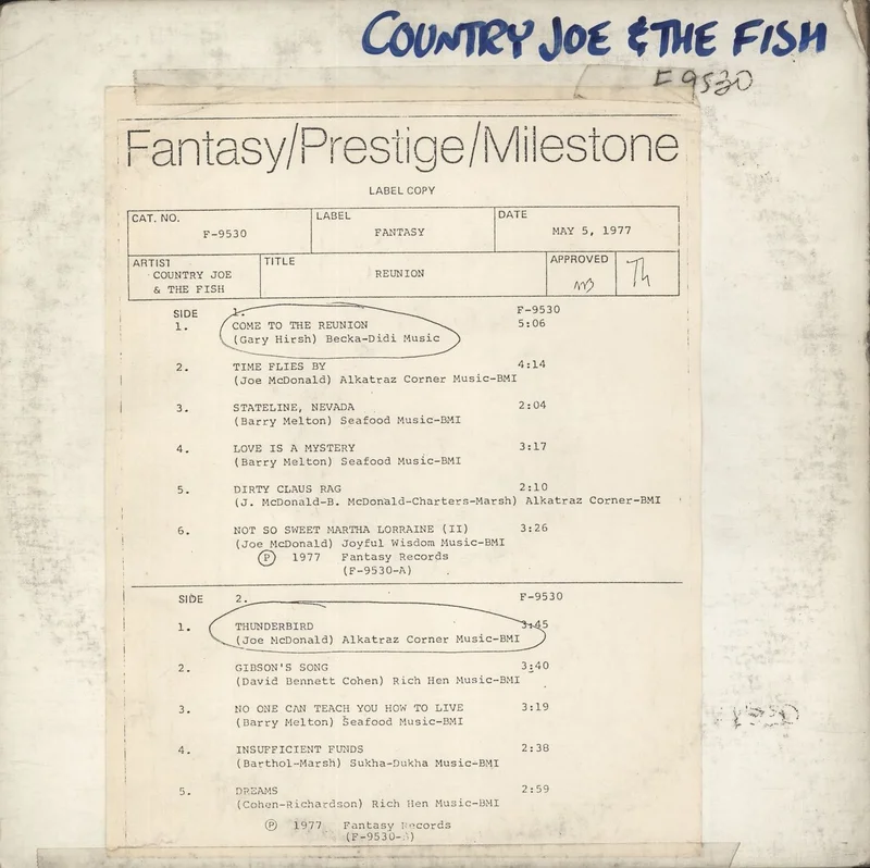 Country Joe & The Fish Reunion - Test Pressing US Vinyl LP