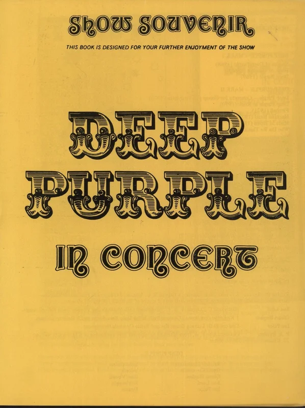 Deep Purple Show Souvenir In Concert + ticket stub UK Tour programme