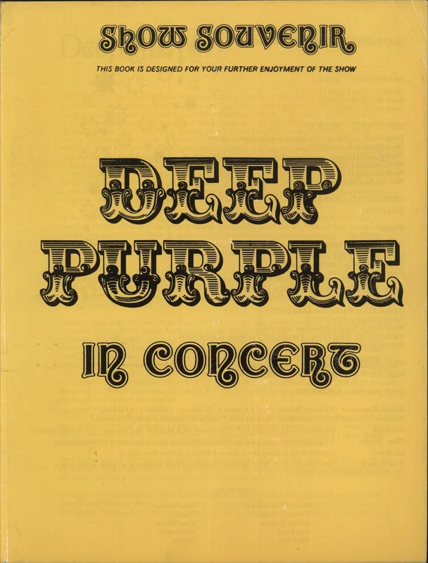 Deep Purple Show Souvenir - Yellow UK Tour programme