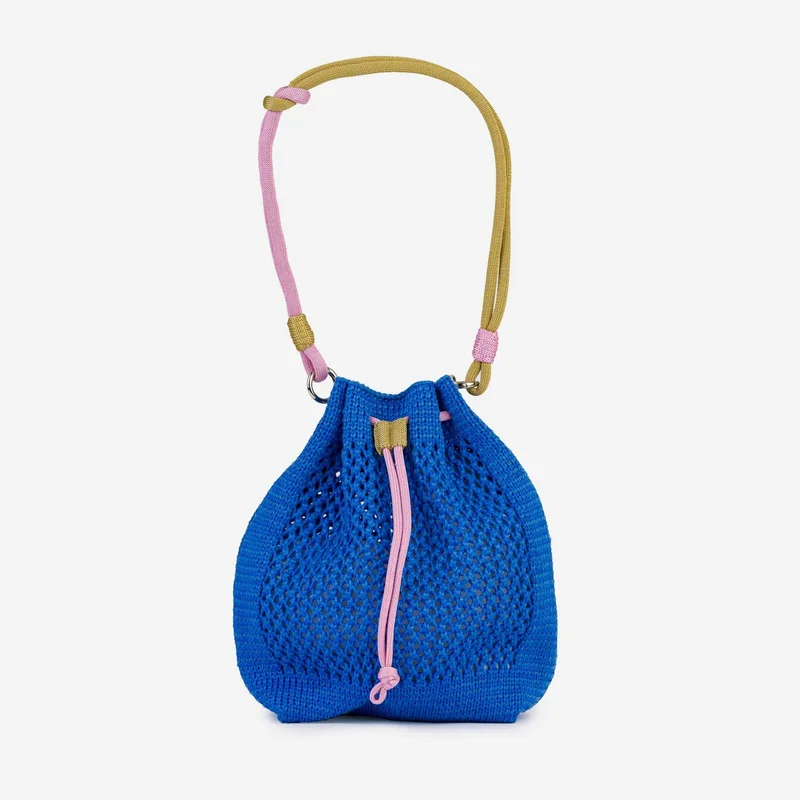 Drawstring Raffia Mini Bag Cobalt