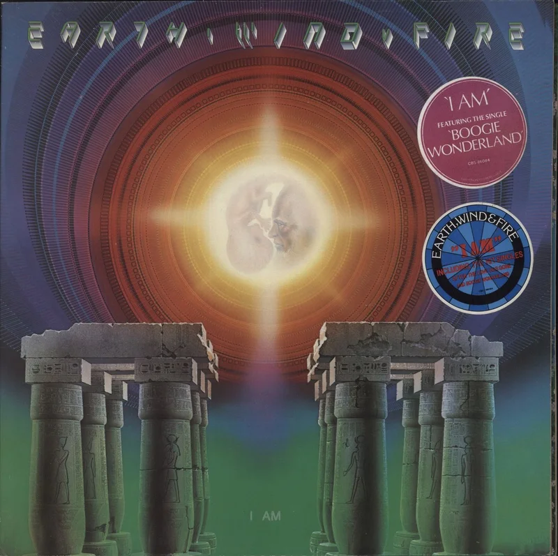 Earth Wind & Fire I Am - Blue & Purple Stickers UK Vinyl LP