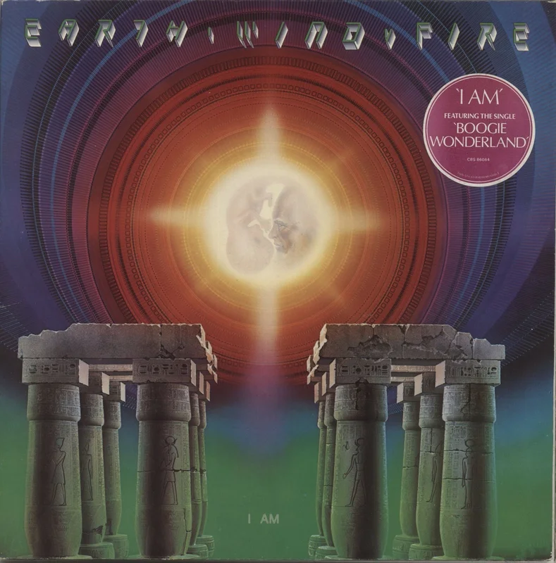Earth Wind & Fire I Am - Purple Sticker - Demo Stamp UK Vinyl LP