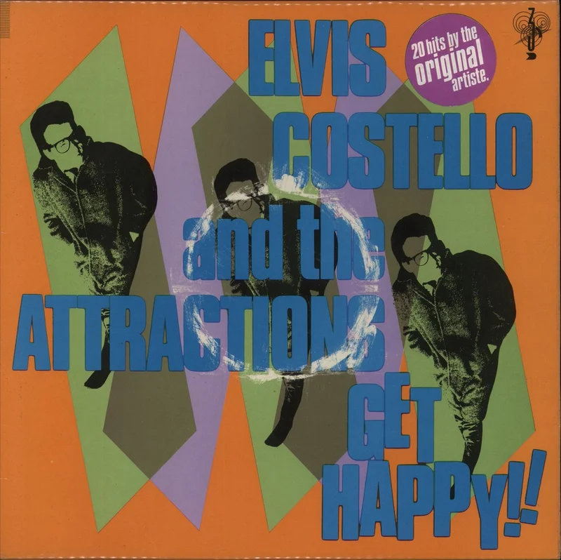 Elvis Costello Get Happy - Purple & White Sticker - EX UK Vinyl LP