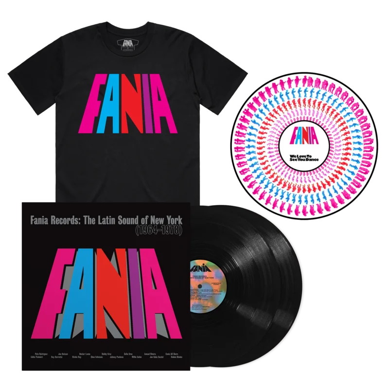 Fania Records: The Latin Sound Of New York (1964-1978) 2LP + Fania Logo Tee + We Love To See You Dance Slipmat Bundle