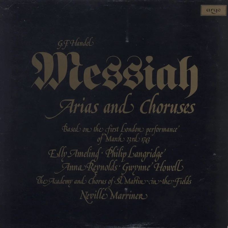 George Frideric Handel Handel: Messiah Arias And Choruses Based On The First London Performance Of March 23rd 1743 UK Vinyl LP