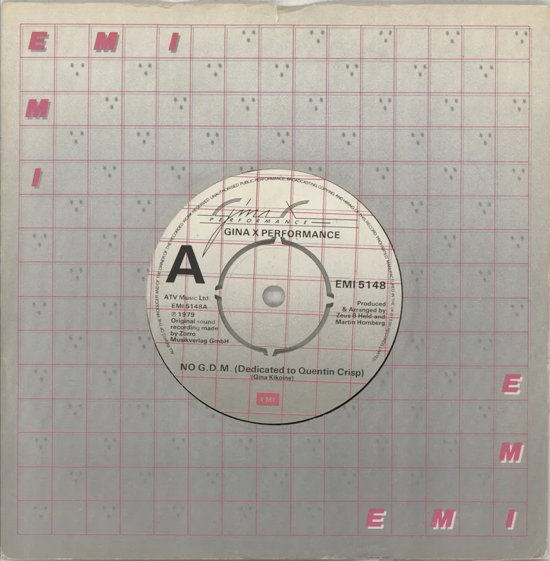 Gina X Performance No G.D.M. (Dedicated To Quentin Crisp) UK 7" vinyl