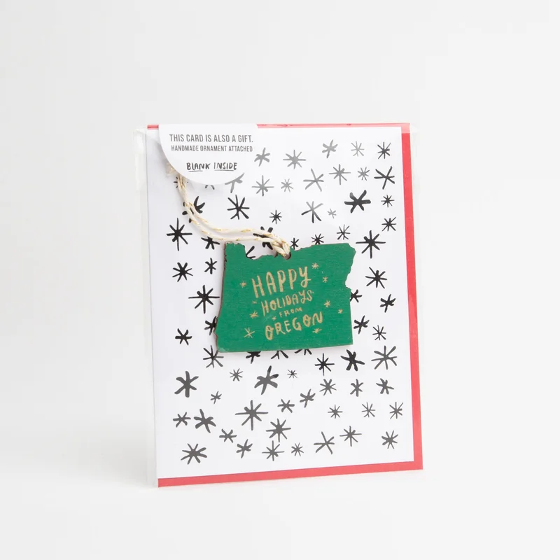 Happy Holidays from Oregon Ornament Card Red