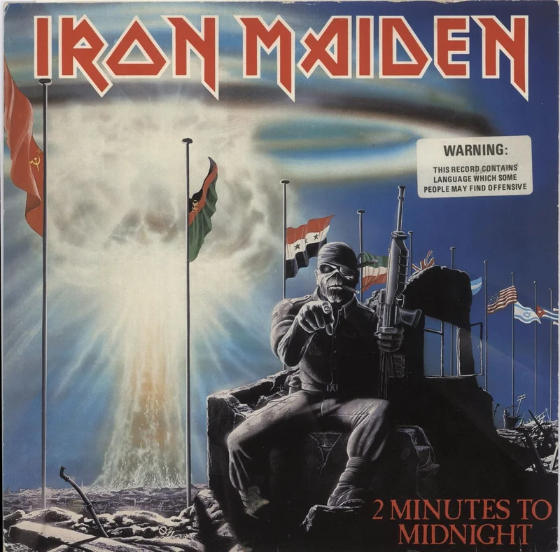 Iron Maiden 2 Minutes To Midnight - 'Warning' sticker - EX UK 12" vinyl
