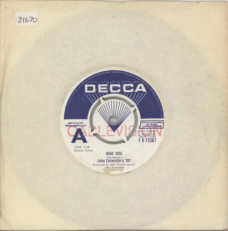 John Entwistle Mad Dog UK Promo 7" vinyl