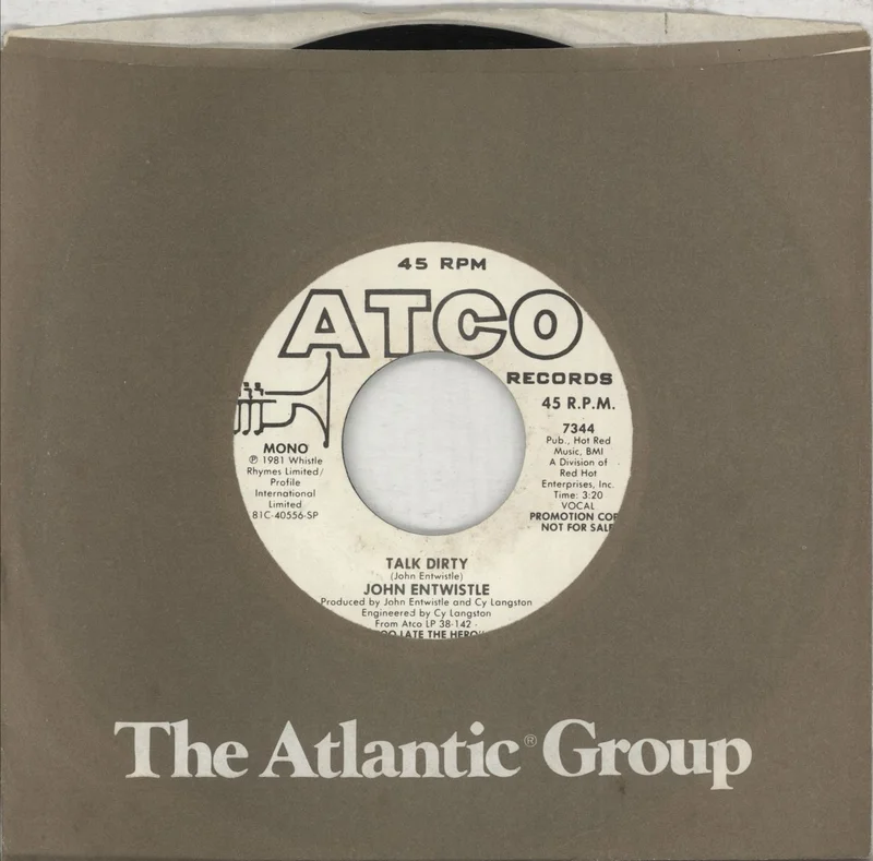 John Entwistle Talk Dirty US Promo 7" vinyl