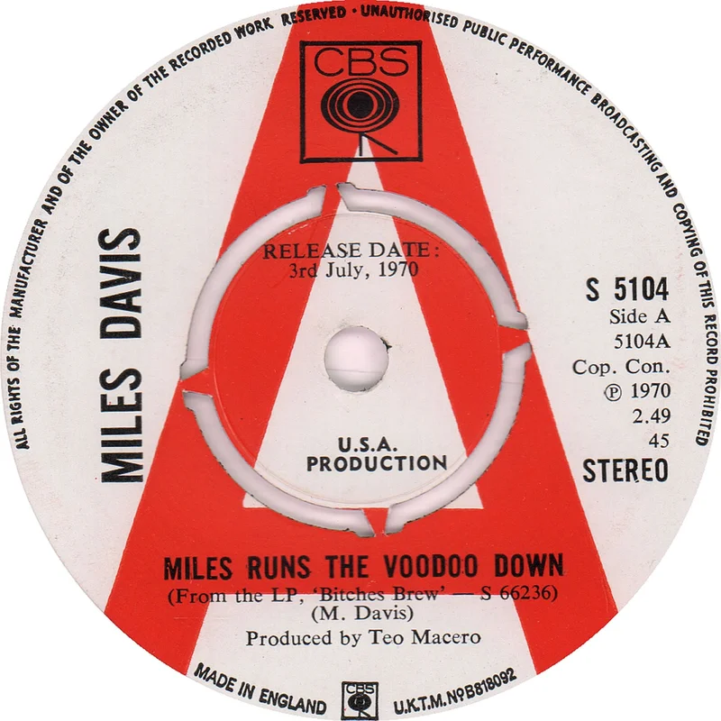 Miles Davis Miles Runs The Voodoo Down - A Label UK Promo 7" vinyl