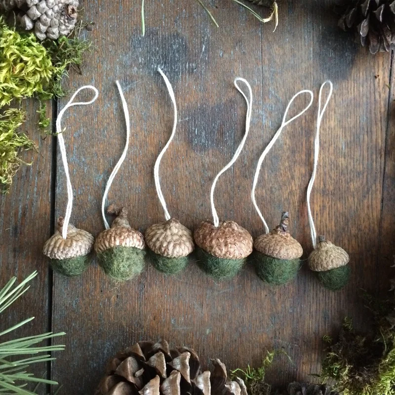 Moss Green Felted Acorn Ornament