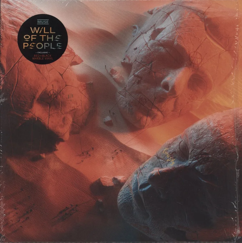 Muse Will Of The People - Red & Black Marble Vinyl - Autographed Postcards UK Vinyl LP
