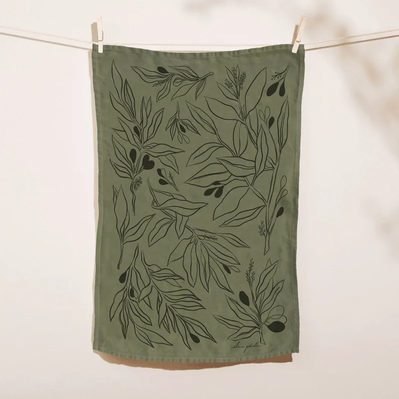 Olives Linen Tea Towel