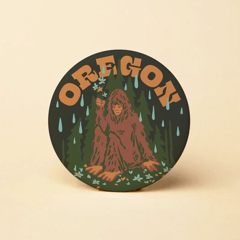 OR Believe Bigfoot Flowers Round Magnet