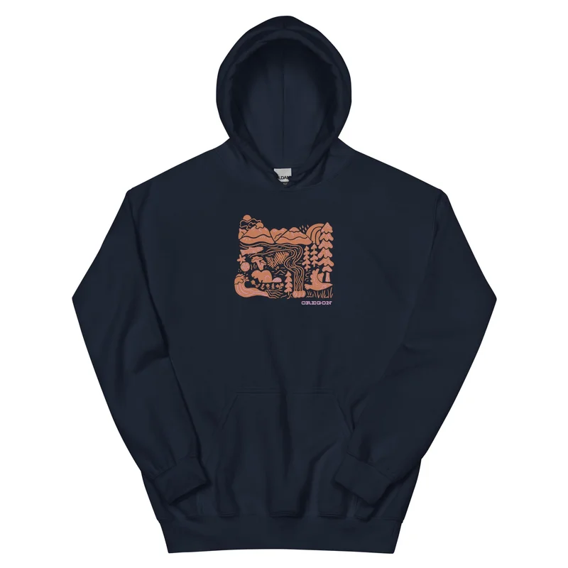 Oregon Adventures Unisex Hoodie Navy