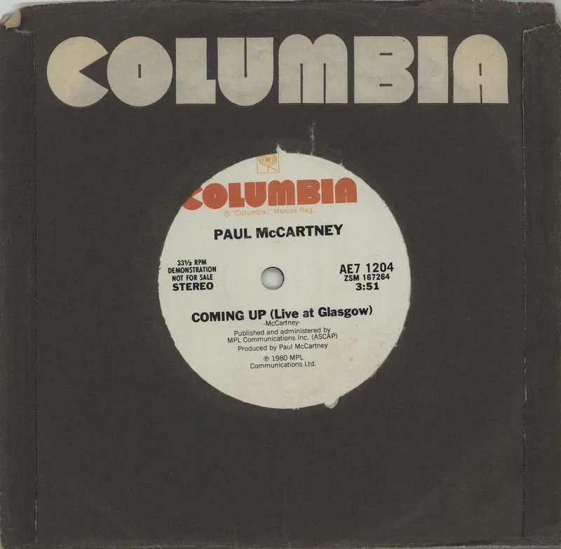 Paul McCartney and Wings Coming Up - Live Version - One Sided US Promo 7" vinyl