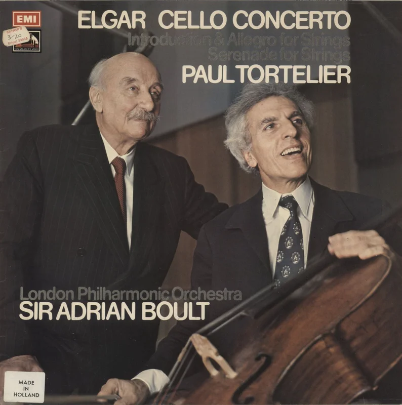 Paul Tortelier Elgar: Elgar Cello Concerto / Introduction & Allegro For Strings / Serenade For Strings - 1st Dutch Vinyl LP