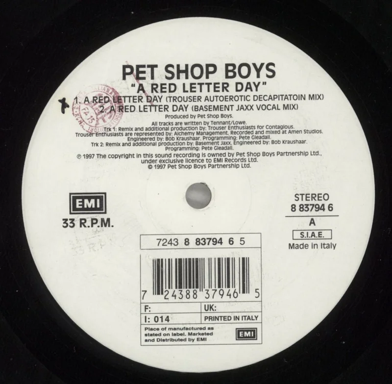 Pet Shop Boys A Red Letter Day Italian 12" vinyl