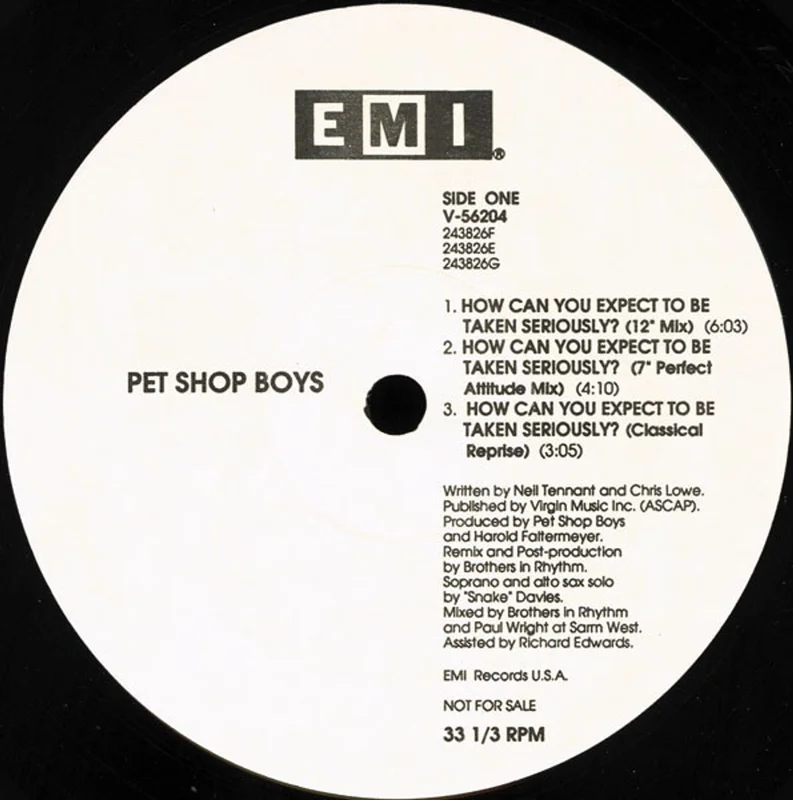 Pet Shop Boys How Can You Expect To Be Taken Seriously? US Promo 12" vinyl