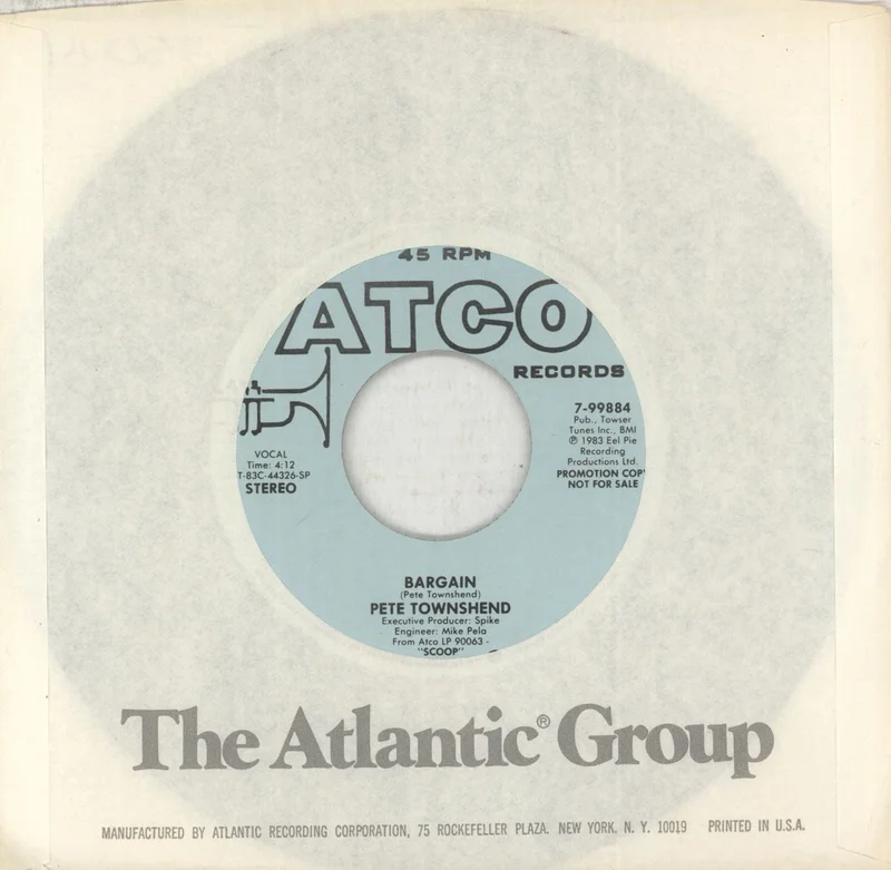 Pete Townshend Bargain - Promo Copy US Promo 7" vinyl