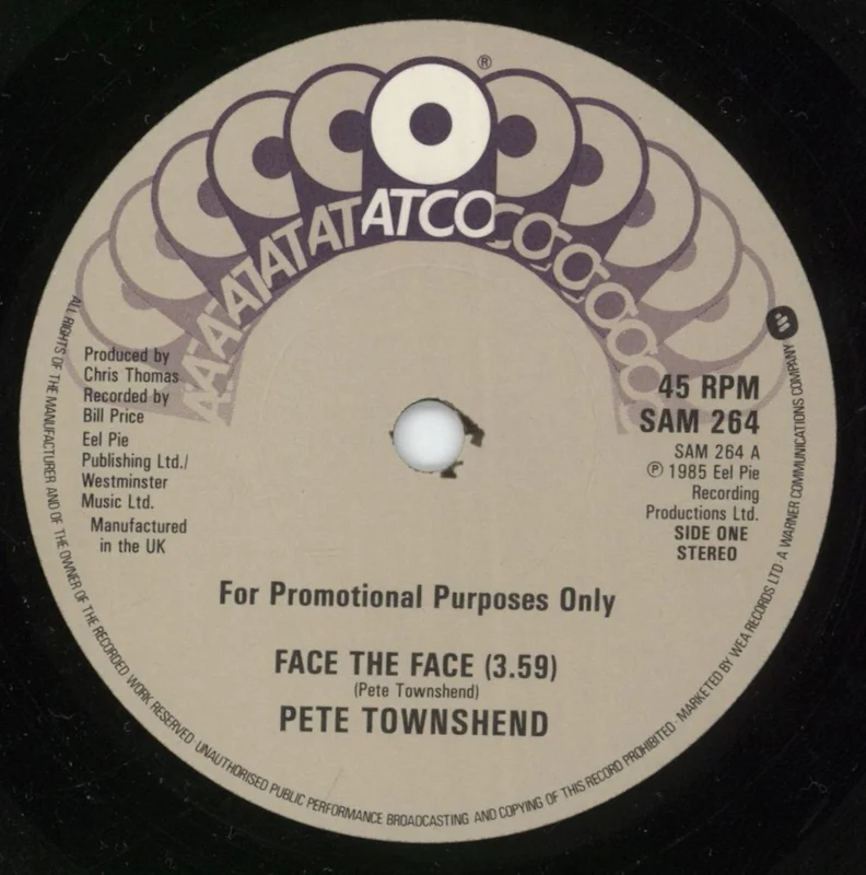 Pete Townshend Face The Face - Same Both Sides UK Promo 7" vinyl