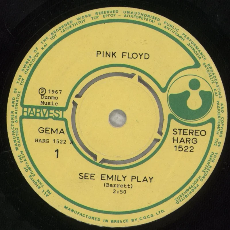 Pink Floyd See Emily Play - Plain Die-cut sleeve Greek 7" vinyl