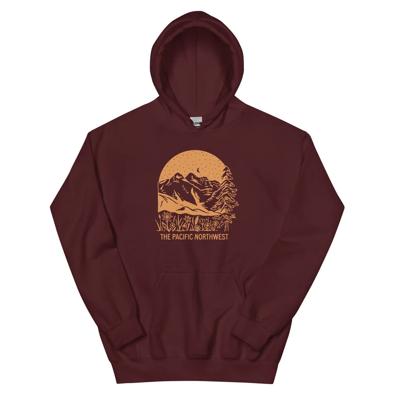 PNW Landscape Unisex Hoodie Maroon