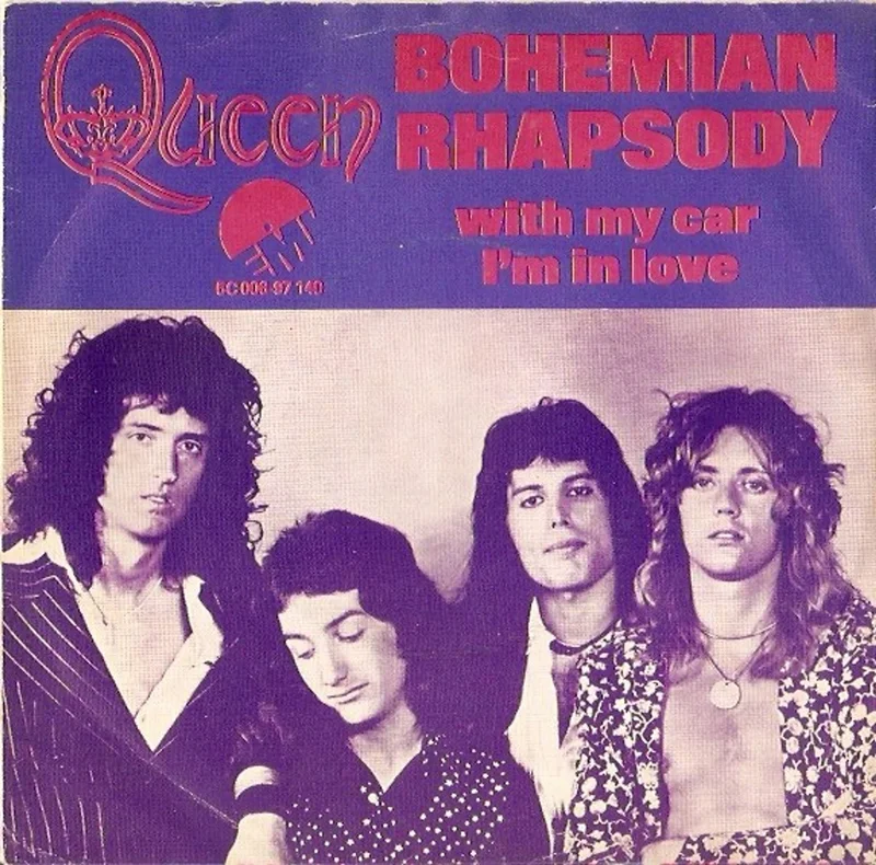 Queen Bohemian Rhapsody - Textured Red titles & Holland Label Dutch 7" vinyl