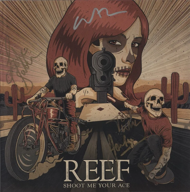 Reef Shoot Me Your Ace - Blue Marbled Vinyl - Autographed UK Vinyl LP