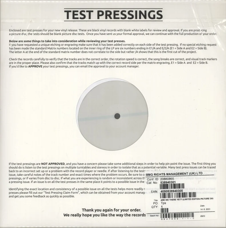 Rick Astley Are We There Yet? - Test Pressing for Picture Disc UK Vinyl LP