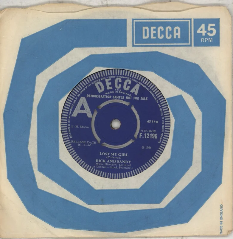 Rick & Sandy Lost My Girl - A Label UK Promo 7" vinyl