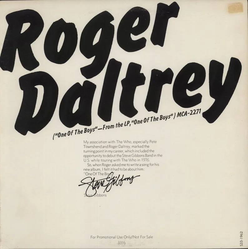 Roger Daltrey One Of The Boys US Promo 12" vinyl