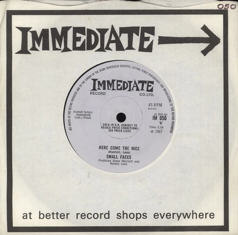 Small Faces Here Come The Nice - Solid + Biography Sheet UK 7" vinyl
