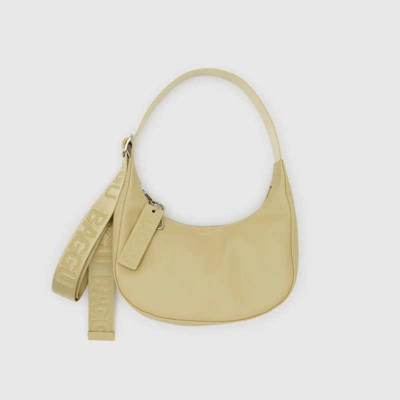 Small Recycled Leather Crescent Bag Black