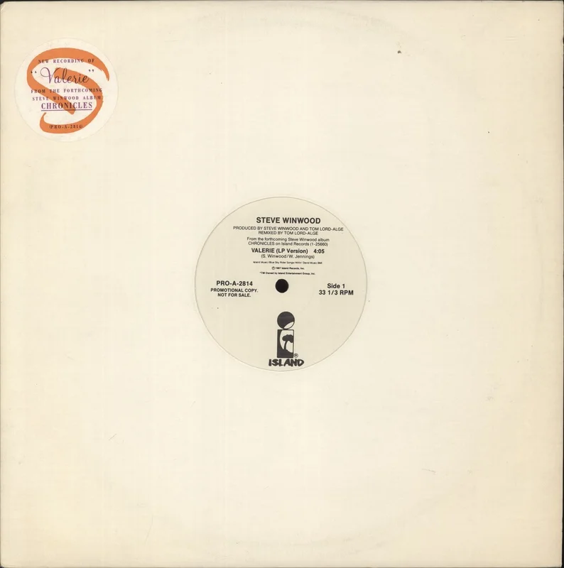 Steve Winwood Valerie US Promo 12" vinyl