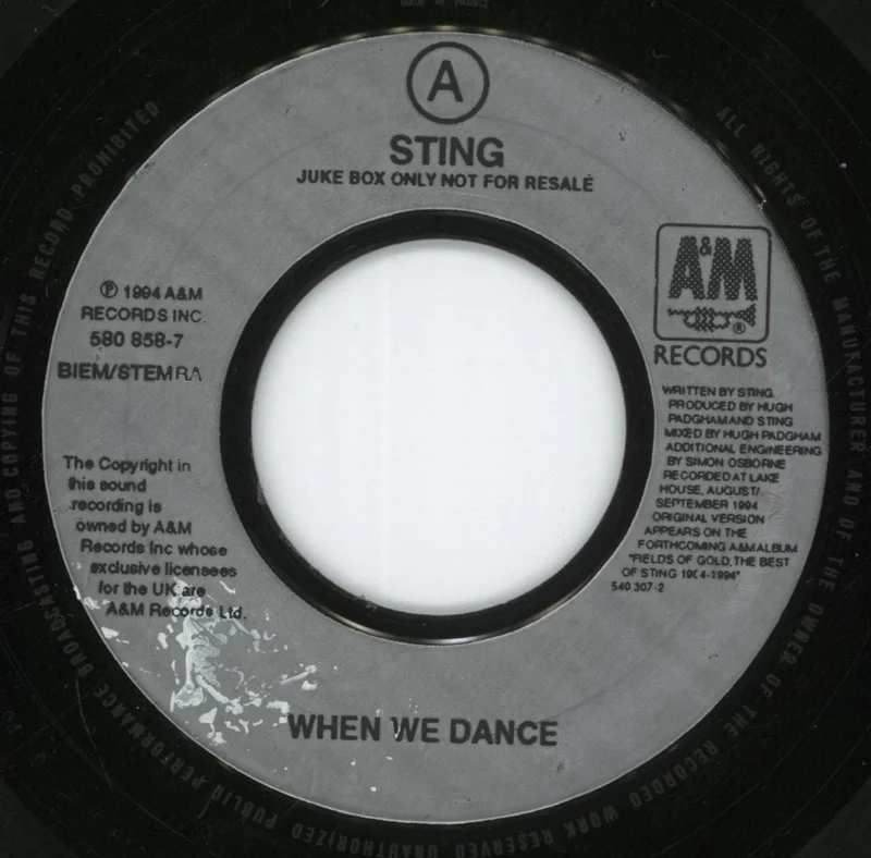 Sting When We Dance UK Promo 7" vinyl