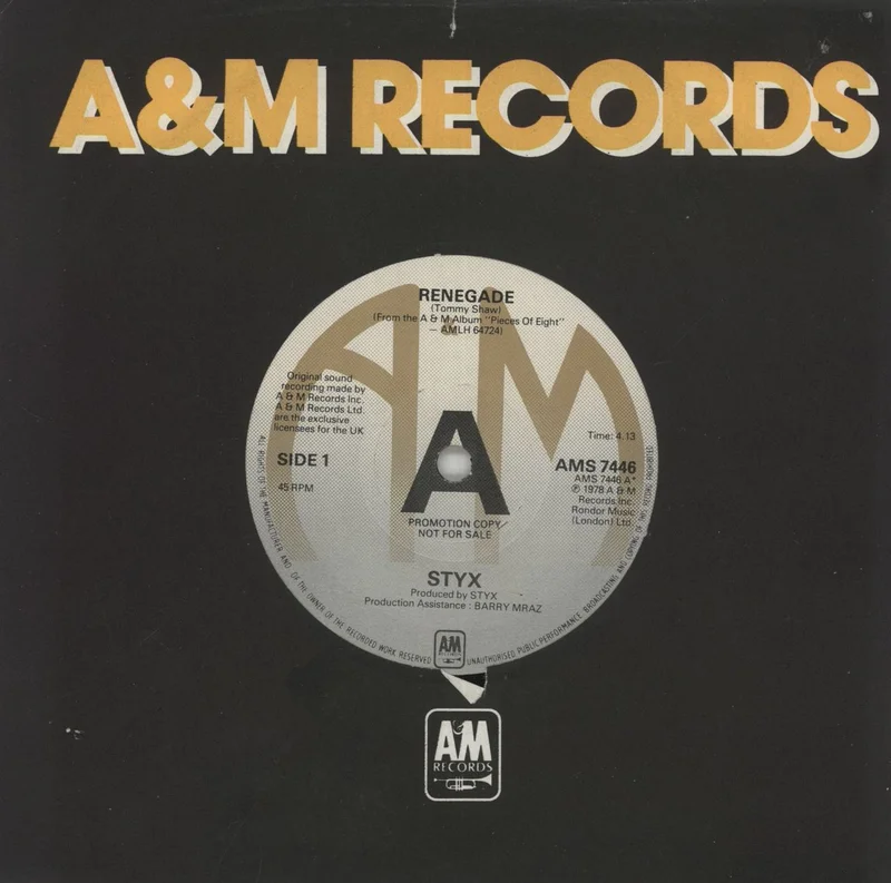 Styx Renegade - A-Label UK 7" vinyl