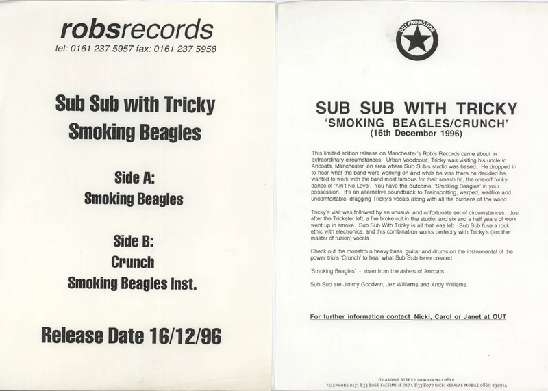 Sub Sub Smoking Beagles - Promo + Press Release UK Promo 12" vinyl
