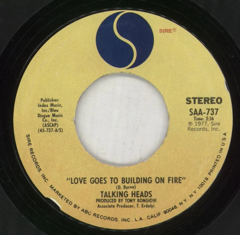 Talking Heads Love Goes To Building On Fire US 7" vinyl