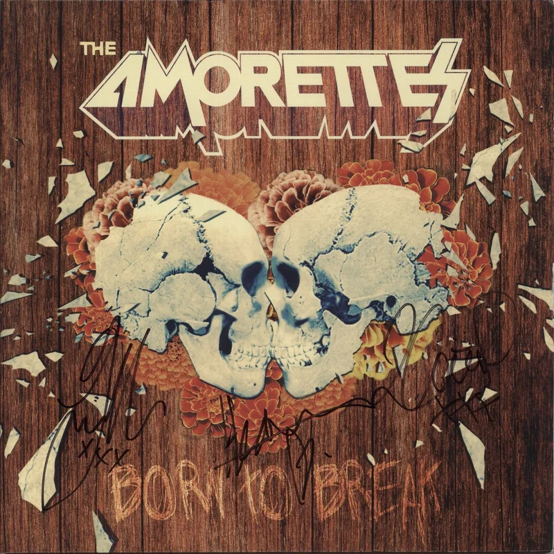 The Amorettes Born To Break - Blue With Black Swirl Vinyl + CD - Autographed UK 2-LP vinyl set